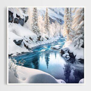 Snowy Stream Majestic‎ Landscape Art Watercolor Oil Painting Print